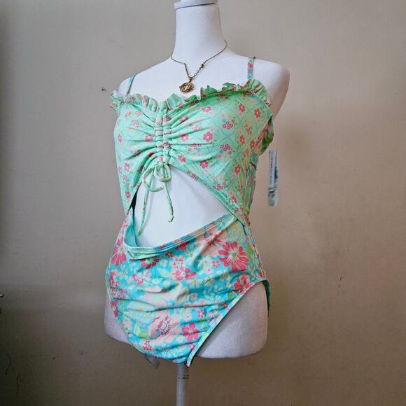 Size XL 15/17 Celebrity Pink Swim Multi-Colored Mismatched Floral One Piece - Picture 16 of 16